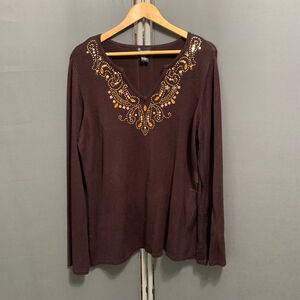 B16-Women's NY Collection Blouse, Size X, Brown